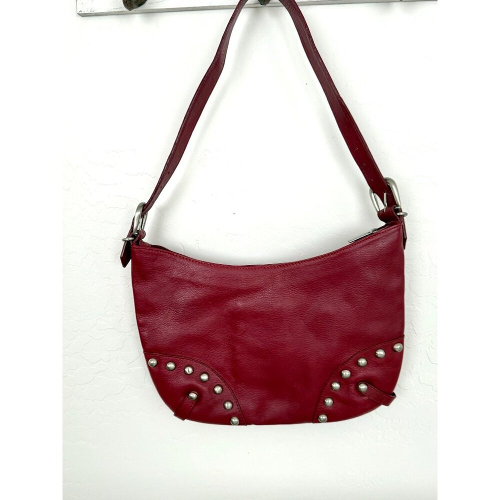 Cristian Italian Red Leather Hobo Silver Studded Purse Shoulder Bag - EUC